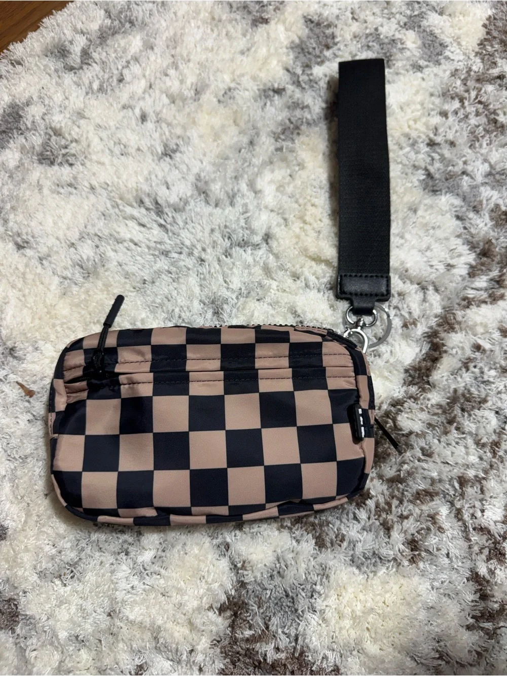 Iris & Rainbow Checkered Wristlet Pouch in Khaki and Black